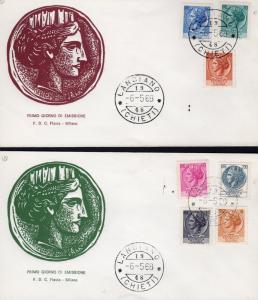 Italy 6/5/68 Definitive Set  Siracusana (7) in 2 F.D.C.numered