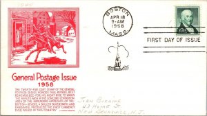 FDC 1958 SC #1048 Anderson Cachet - Boston, Mass - Single - J4788