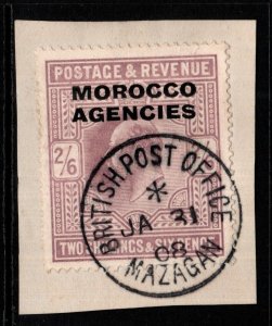 MOROCCO AGENCIES SG38 1907 2/6 PALE DULL PURPLE FINE USED ON PIECE