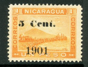 Nicaragua 1901 Momotombo 5¢ on 1 Peso Yellow Sc # 146 Mint Y817