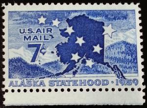 1959 7c U.S. Air Mail, Alaska Statehood Scott C53 Mint F/VF NH