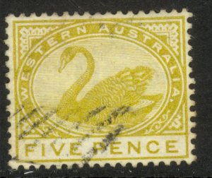 WESTERN AUSTRALIA 1890-93 5d Bister SWAN Pictorial Sc 66 VFU