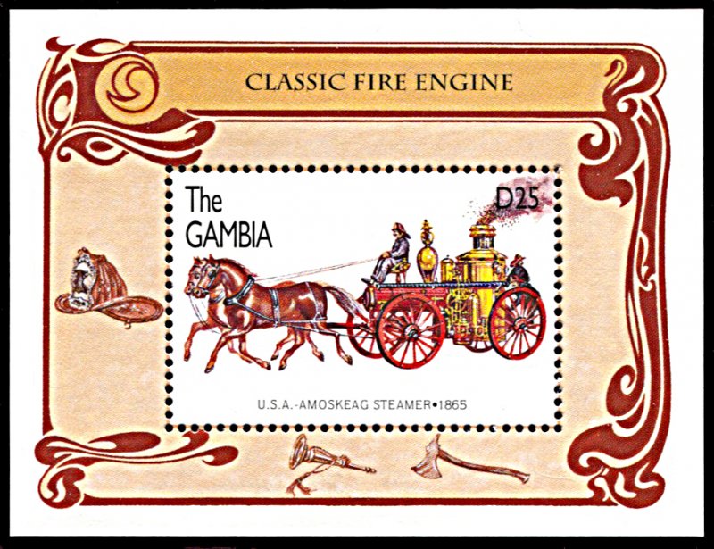 Gambia 1749, MNH, Amoskeag Steamer Classic Fire Engine souvenir sheet