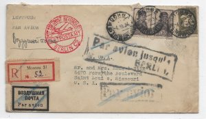 Moscow, Russia to St Louis, Mo 1934 Registered Airmail via Berlin (49703)