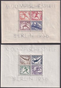 Sc# B91 / B92 Germany Olympic 1936 MNH two SS Souvenir Sheets CV $200.00