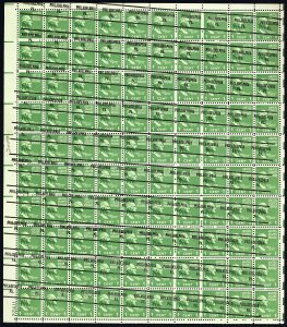 804, MNH 1¢ Slanted Philadelphia Pre Cancel Error Sheet - Stuart Katz