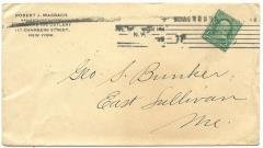 8/1899 cover New York Machine cancel RJ Masbach to Geo Bunker East Sullivan ME