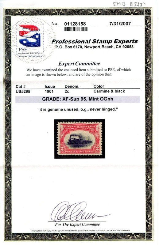 US SCOTT #295 MINT-XF-SUPERB-OG-NH GRADED 95 W/ PSE CERT SMQ $325