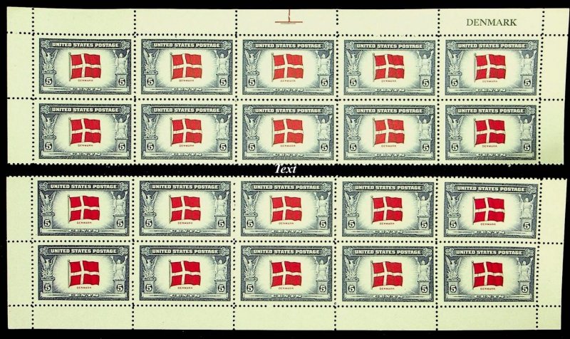 BOBPLATES US #909-21 Overrun Nations Top and Bottom Blocks of 10 VF NH CV=$105