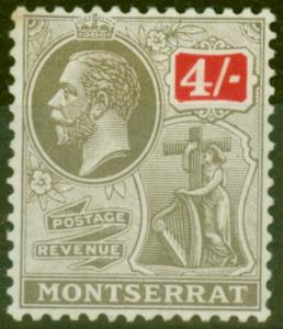 Montserrat 1922 4s Black Scarlet SG82 Fine & Fresh Lightly Mtd Mint