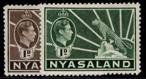 NYASALAND PROTECTORATE GVI SG131 + 131b, 1d COLOUR VARIETIES, M MINT.