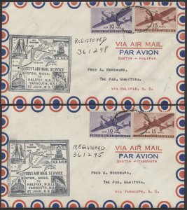 1947 Boston to Halifax and Yarmouth NS Flights, Registered, Onward The Pas MAN