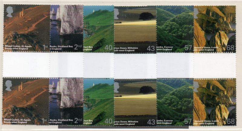 Great Britain Sc 1161-6 2005 English Scenery stamp set gutter pairs mint NH