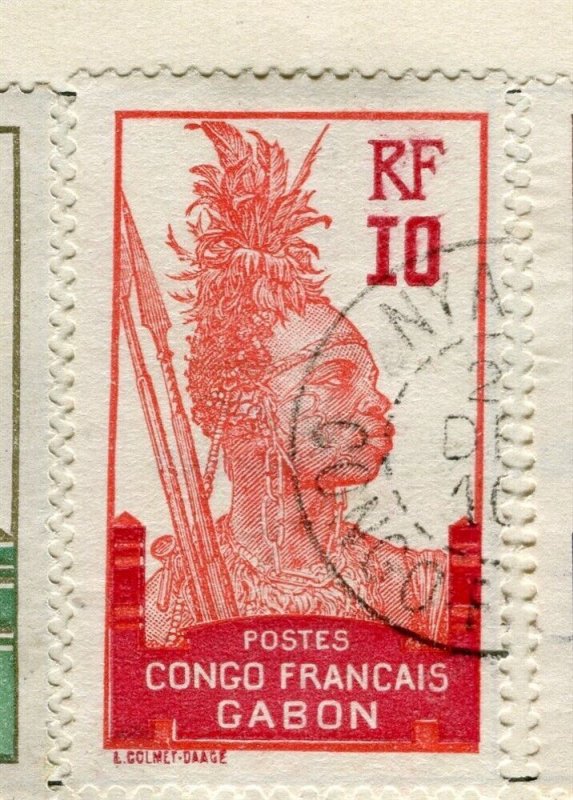 FRENCH COLONIES GABON; 1910 early local pictorial issue fine used 10c. value