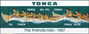 Tonga 1987 Canoe Race Specimen Mini Sheet SGMS971s V.F MNH