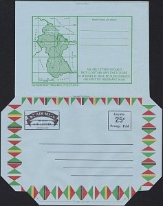 GUYANA 25c provisional map aerogramme. Boxed bars through AIR MAIL.........B2255