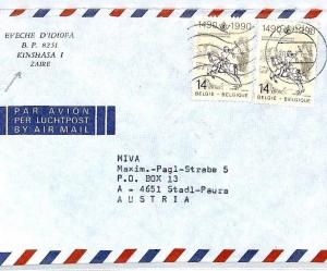 ZAIRE MISSIONARY MAIL Forwarded BELGIUM 1991 *Kinshasa* Cachet Cover MIVA CM238