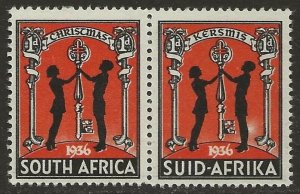 1936 TB South Africa Tuberculosis Cinderella Xmas Seal Bilingual Pair VF-NH-