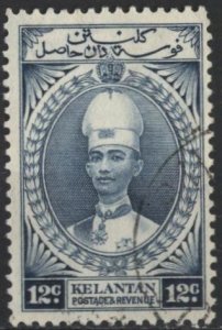 Malaya: Kelantan 36 (used) 12c Sultan Ismail, deep blue (1937)