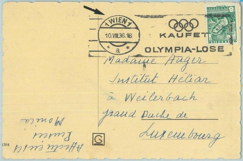 68110 - AUSTRIA -  POSTAL HISTORY - Postcard  1936  Olympic postmark: Wien 1