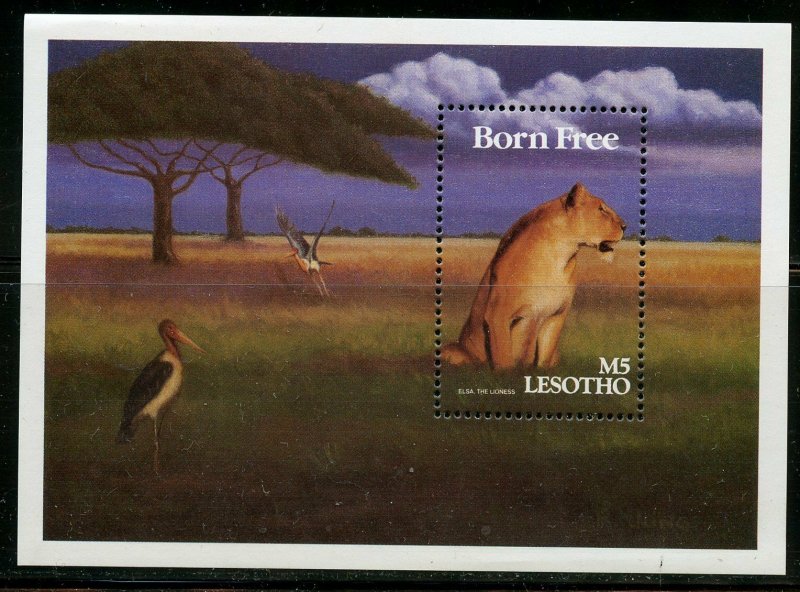 LESOTHO AFRICAN  MOVIES BORN FREE LION SOUVENIR SHEET  MINT NH 