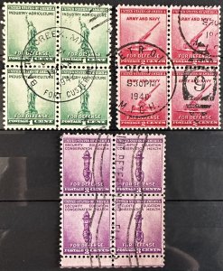 US #899-901 Used Blocks of 4 - For Defense 1940 [BB185]