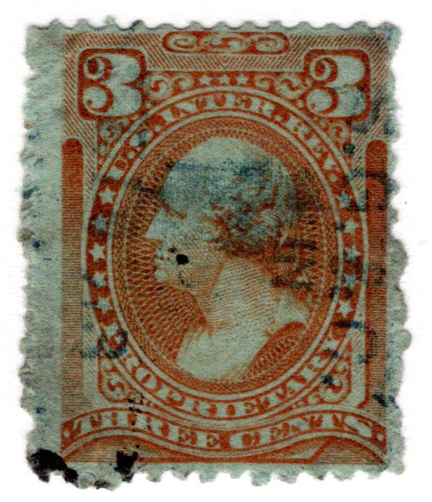 Scott RB13b, 3c orange, Proprietary, Wmk191R, Printed Handstamp S.G.&C