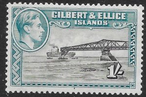 GILBERT & ELLICE IS. SG51 1939 1/= BROWNISH-BLACK & TURQUOISE-GREEN MTD MINT