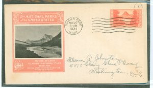 US 748 19343 9c Glacier National Park (part of the National Park series) single on an addressed first day cover with an Ioor cac