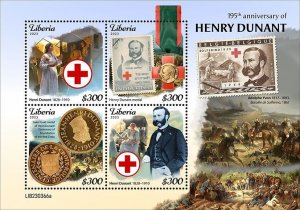 LIBERIA- 2023 - Henry Dunant, Red Cross - Perf 4v Sheet  - Mint Never Hinged