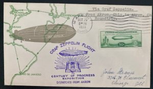 1933 Akron Oh USA LZ 127 Graf Zeppelin cover To Century Of Progress Exhibit #C18