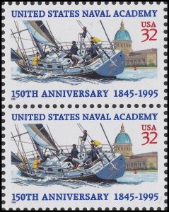 US 3001 Naval Academy 150th Anniversary 32c vert pair MNH 1995