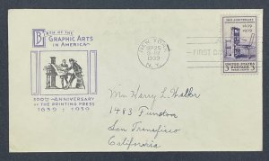 Scott 857 FDC  Printing Press in Colonial America 300th Anniversary