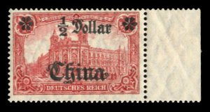 German Colonies, German Offices in China #53 Cat$19, 1906 1/2d on 1m, sheet m...