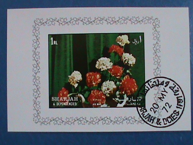 SHARJAH-STAMP:- 1972-  COLORFUL LOVELY FLOWER- CTO AIR MAIL S/S SHEET NOT HING