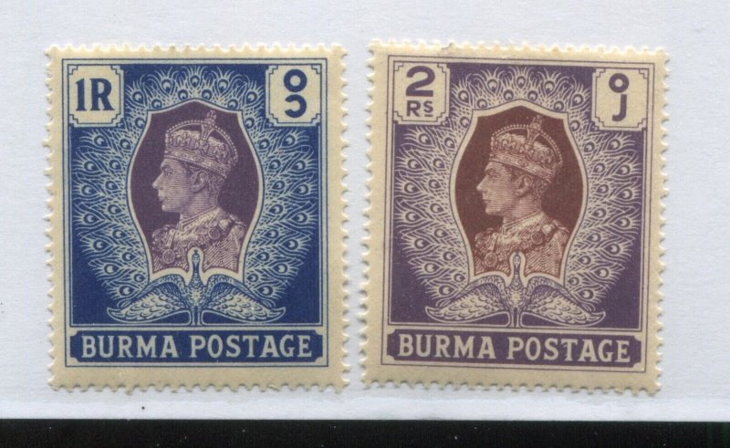 Burma  KGVI 1938 1 rupees and 2 rupees mint o.g. hinged