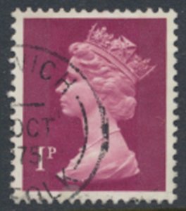 GB 1p Machin  SG X844 Used 2 bands   SC# MH23  see scans