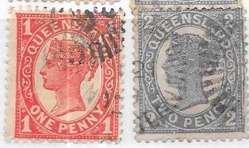 Australia-Queensland  #113-114    1p & 2p Queen Victoria (U) CV $8.10