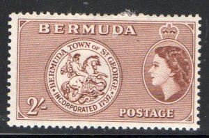 Bermuda Sc 158 1953 2/ QE II & Arms of St George stamp mint