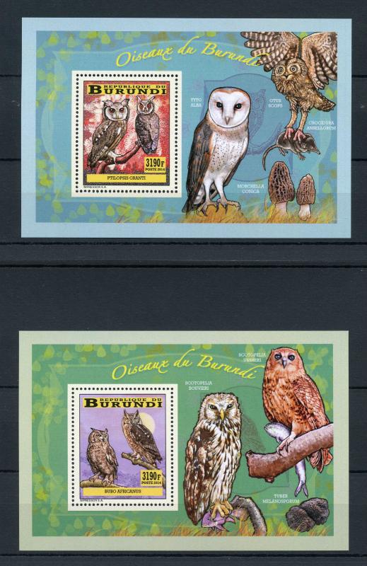 Burundi 2014 MNH Birds of Burundi Owls 4x Deluxe S/S Owlet Marsh Owl