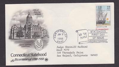 2340 Connecticut Statehood ArtCraft FDC with neatly typewritten address