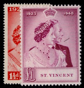 ST. VINCENT GVI SG162-163,  1949 ROYAL SILVER WEDDING set, NH MINT. Cat £28.