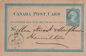 Canada 1880 H&T R NO 1 RAILWAY Split-Ring Postal Stationey Card to Hamilton 