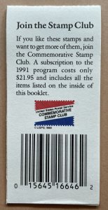 BK189 (2545-2549a) FISHING FLIES Booklet 20 US 29¢ Stamps 1991 NH, Cover Flaw