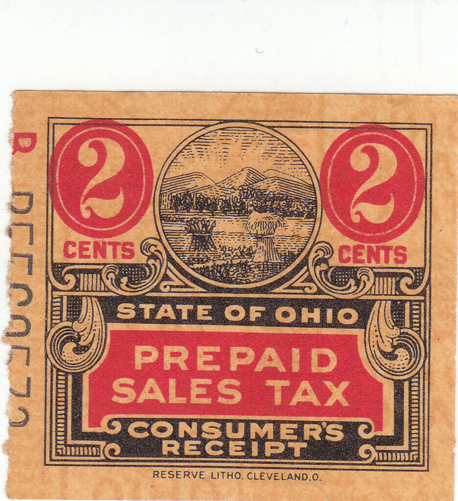 Ohio Prepaid Sales Tax Stamps 1939 2c Consumer Receipt Reserve