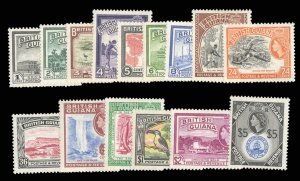 British Guiana #253-267 Cat$124.05, 1954 QEII, complete set, hinged