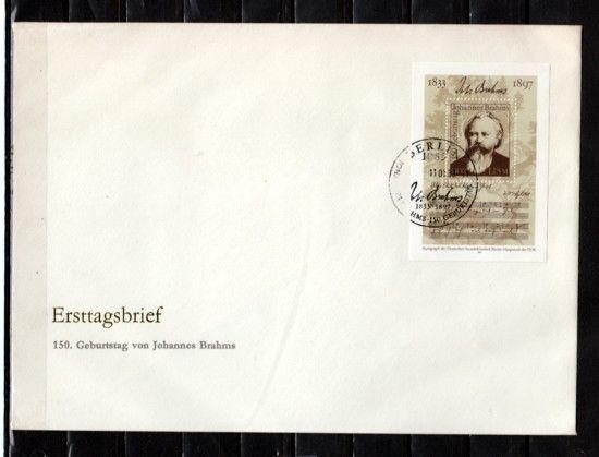 German Dem. Rep. Scott cat. 2313. Composer Brahms s/sht. Large First day cover.