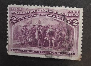 US Scott 231c Used Broken Cracked Hat Variety LANDING OF COLUMBUS Stamp T19550