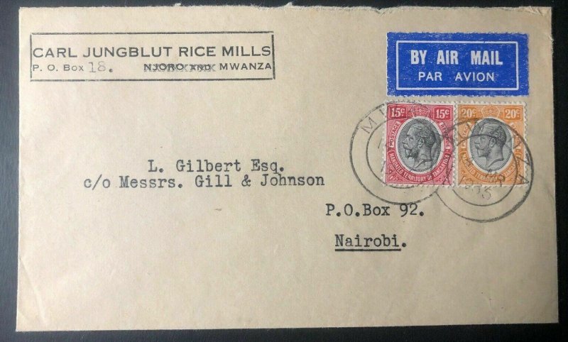 1935 Mwanza Tanganyika British KUT First Flight Cover FFC To Nairobi Kenya