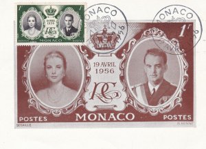 Monaco 1956 Crown Slogan Cancels Royal Wedding Illustration Stamp Card Ref 45516